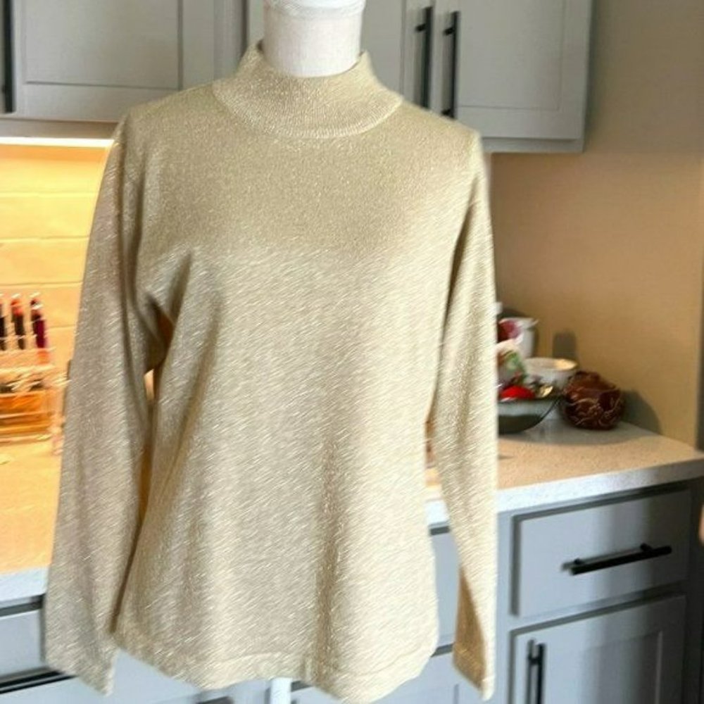 Marisa Christina Gold Mock Turtleneck Sweater Long Sleeve Size Large